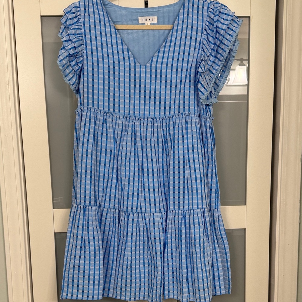 THML Blue Checkered Mini Dress